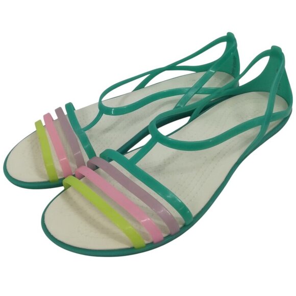Crocs Isabella Island Green Pastel Flat Jelly Shoes Sandals Size 11 Iconic - Picture 1 of 12